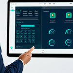 A professional individual in a modest business suit, depicted in a dual scene. On one side, the person appears frustrated, gazing at a complex digital screen filled with multiple password fields and intricate security rules, symbolizing traditional login struggles. On the other side, the same individual is calm and effortlessly logging in with a biometric fingerprint scan on a sleek, modern tablet, showcasing the ease of passkeys. The background is a contemporary office setting with clear, bright lighting. The image emphasizes the transformation from complexity to simplicity. Fully clothed, appropriate attire, safe for work, perfect anatomy, correct proportions, natural pose, well-formed hands, proper finger count, professional photography, high quality, appropriate content, modest clothing.
