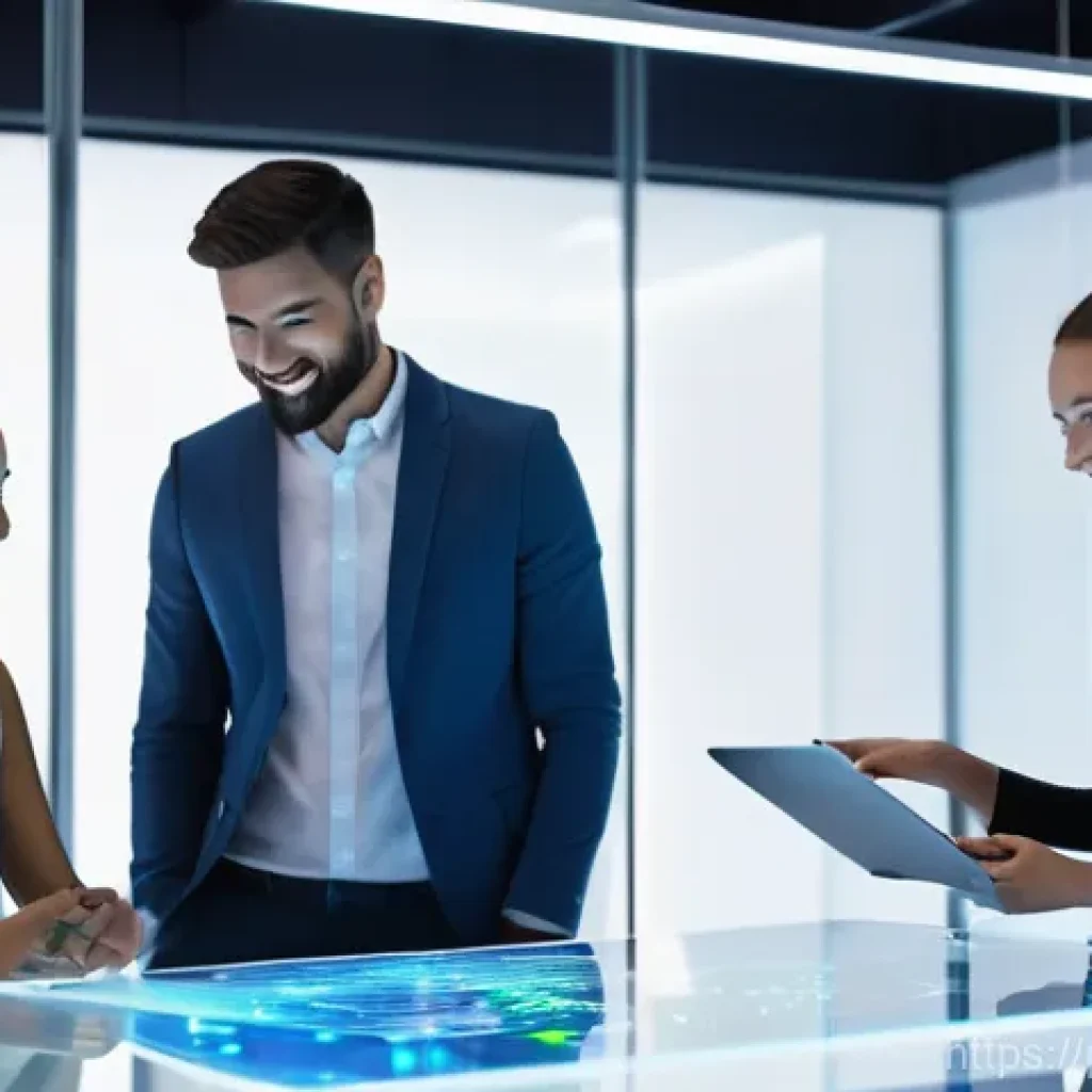 자격 증명 관리의 발전 방향 - **Prompt:** "A brightly lit, futuristic minimalist office environment. A diverse group of young prof...