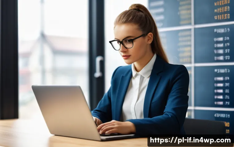 사용자 데이터의 보호를 위한 최선의 방법 - A modern Polish office setting with a young professional woman using a laptop, focused on creating a...