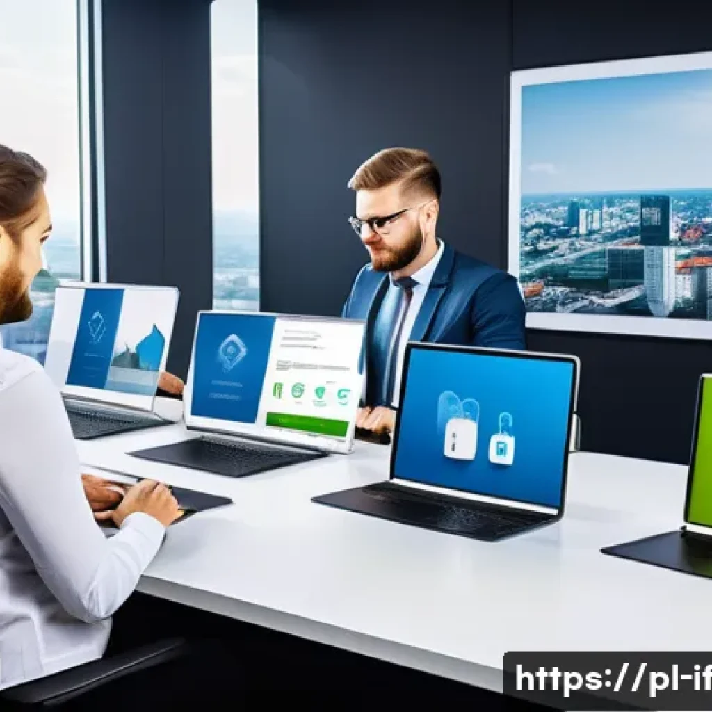 신뢰할 수 있는 인증 플랫폼 추천 - A modern office scene in Poland showcasing a diverse group of professionals using advanced identity ...