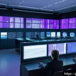 Home 23 암호화 기술의 발전 동향 - A futuristic laboratory setting in Warsaw, Poland, showcasing quantum cryptography technology in act...