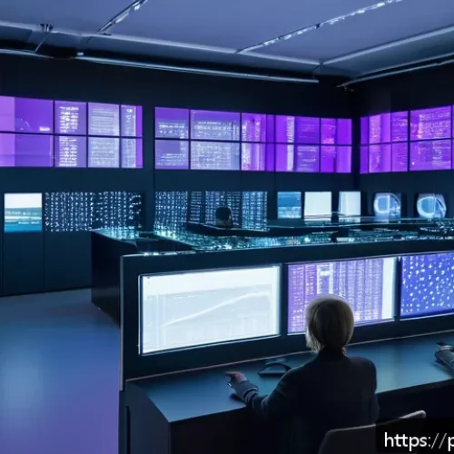 Home 17 암호화 기술의 발전 동향 - A futuristic laboratory setting in Warsaw, Poland, showcasing quantum cryptography technology in act...